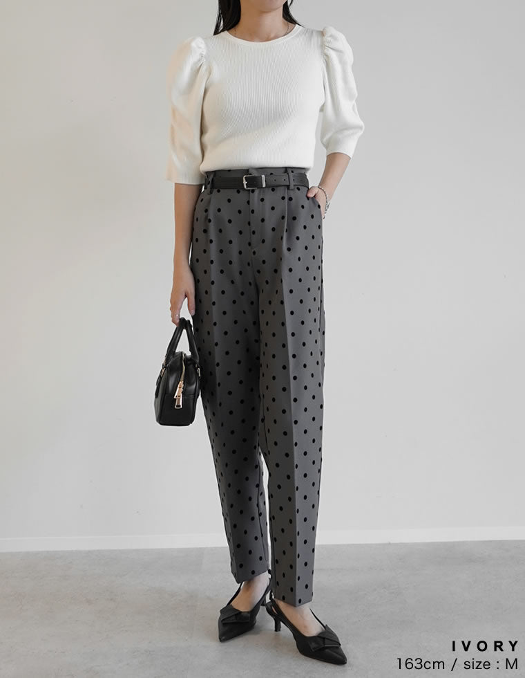 パフスリーブ半袖ニットトップス - トップス通販 | 人気レディース