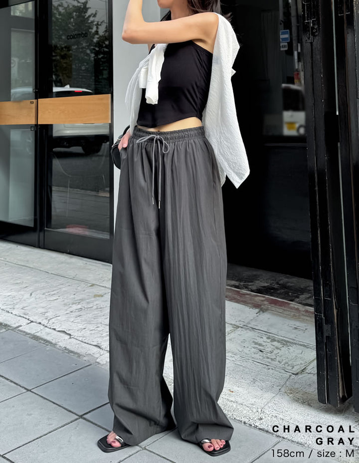 [撥水加工][低身長/高身長サイズ有]タフタドロストギャザーイージーパンツ パンツ 人気レディースファッション通販 リエディ