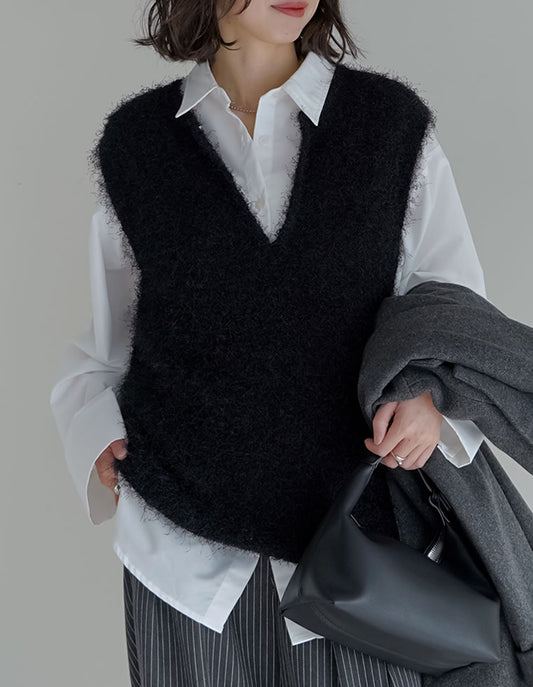 【TIME SALE 10%OFF】[2025AW COLLECTION]キーネックフェザーニットベスト