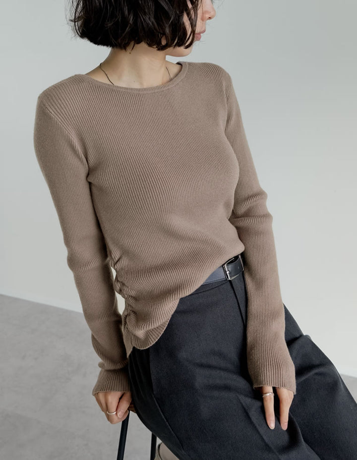 【クーポンで20%OFF￥3,747⇒￥2,998】〖クーポンコード：SH_20_251024〗[2025AW COLLECTION][保湿][静電気防止]クルーネックサイドシャーリングリブニットトップス