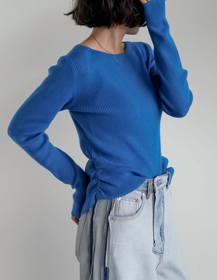【クーポンで20%OFF ¥3,747⇒¥2,997 】〖クーポンコード：SH_20_250908〗サイドシャーリングリブニットトップス