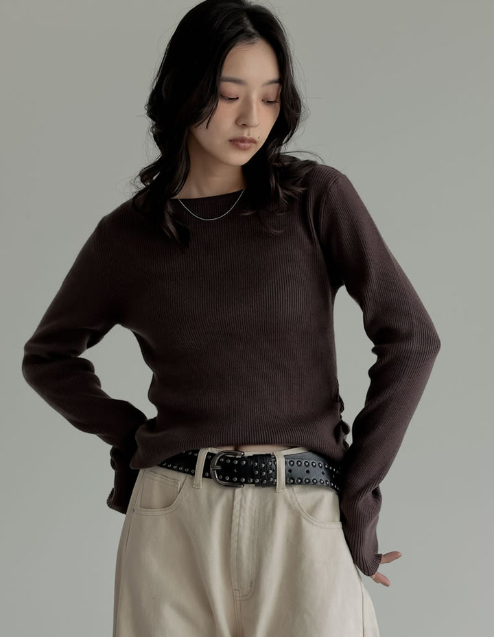 【クーポンで20%OFF￥3,747⇒￥2,998】〖クーポンコード：SH_20_251024〗[2025AW COLLECTION][保湿][静電気防止]クルーネックサイドシャーリングリブニットトップス