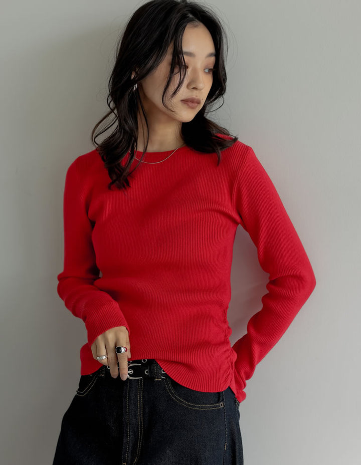 【クーポンで20%OFF￥3,747⇒￥2,998】〖クーポンコード：SH_20_251024〗[2025AW COLLECTION][保湿][静電気防止]クルーネックサイドシャーリングリブニットトップス