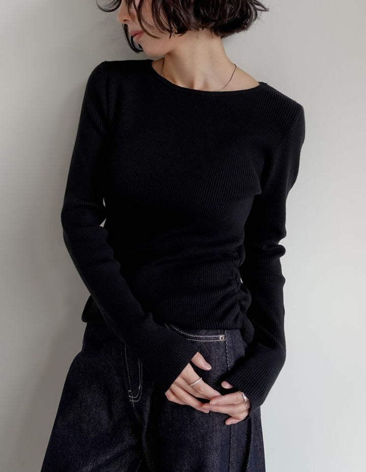 【クーポンで20%OFF￥3,747⇒￥2,998】〖クーポンコード：SH_20_251024〗[2025AW COLLECTION][保湿][静電気防止]クルーネックサイドシャーリングリブニットトップス