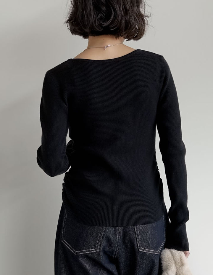 【クーポンで20%OFF￥3,747⇒￥2,998】〖クーポンコード：SH_20_251024〗[2025AW COLLECTION][保湿][静電気防止]クルーネックサイドシャーリングリブニットトップス