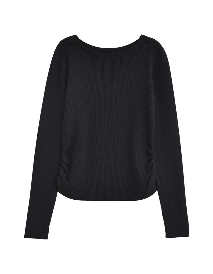 【クーポンで20%OFF ¥3,747⇒¥2,997 】〖クーポンコード：SH_20_250908〗サイドシャーリングリブニットトップス