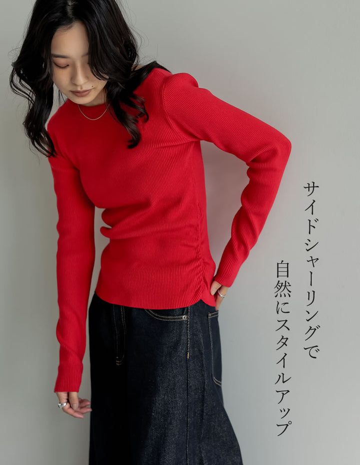 【クーポンで20%OFF ¥3,747⇒¥2,997 】〖クーポンコード：SH_20_250908〗サイドシャーリングリブニットトップス