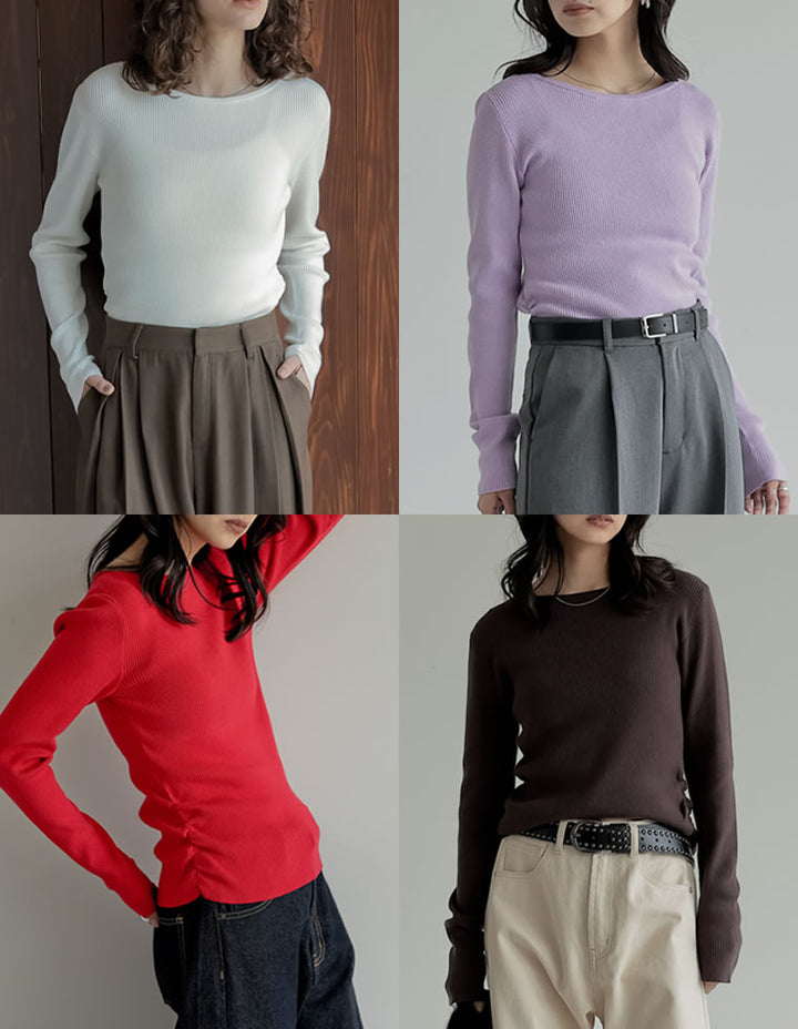 【クーポンで20%OFF￥3,747⇒￥2,998】〖クーポンコード：SH_20_251024〗[2025AW COLLECTION][保湿][静電気防止]クルーネックサイドシャーリングリブニットトップス