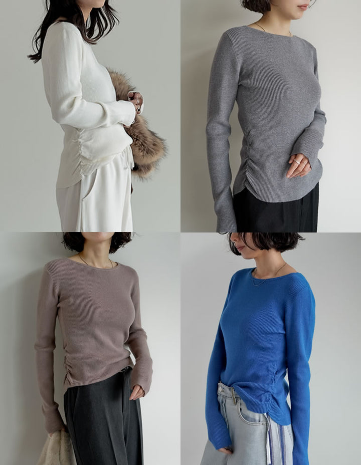 【クーポンで20%OFF￥3,747⇒￥2,998】〖クーポンコード：SH_20_251024〗[2025AW COLLECTION][保湿][静電気防止]クルーネックサイドシャーリングリブニットトップス