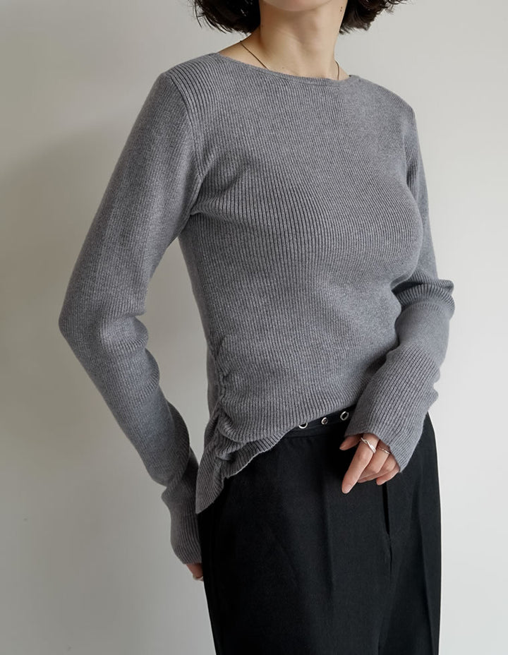 【クーポンで20%OFF￥3,747⇒￥2,998】〖クーポンコード：SH_20_251024〗[2025AW COLLECTION][保湿][静電気防止]クルーネックサイドシャーリングリブニットトップス