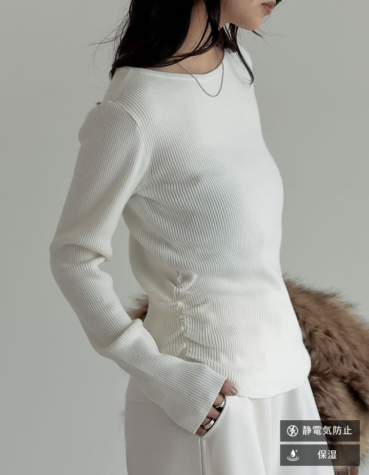 【クーポンで20%OFF ¥3,747⇒¥2,997 】〖クーポンコード：SH_20_250908〗サイドシャーリングリブニットトップス