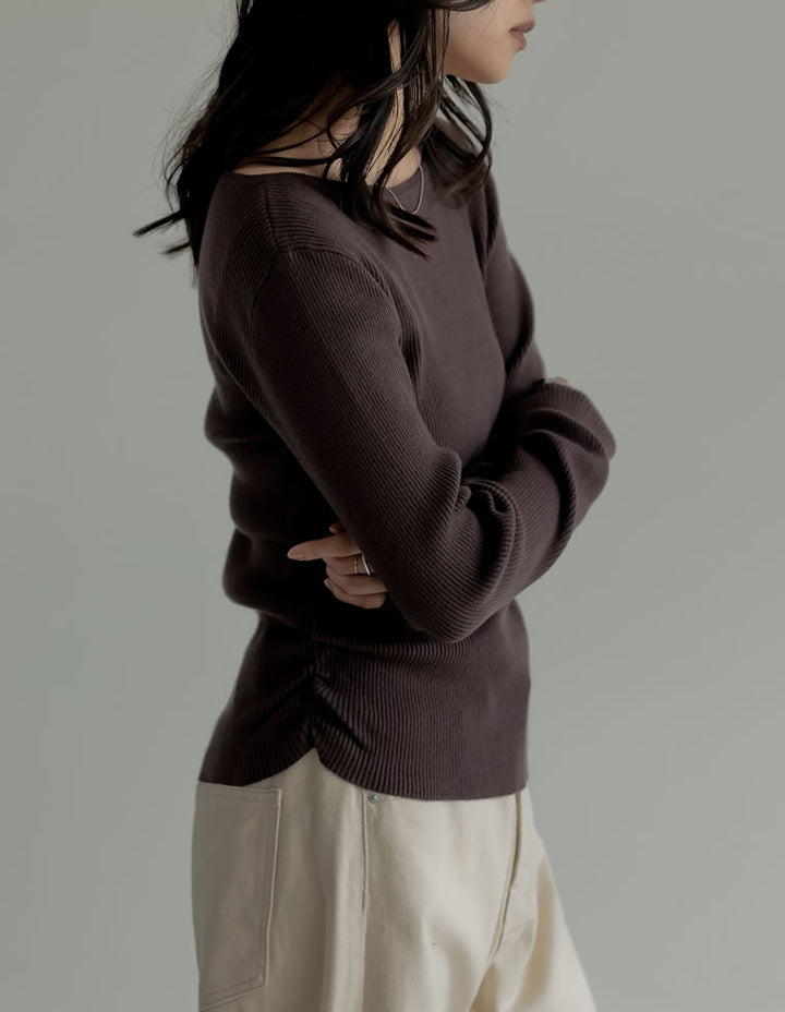 【クーポンで20%OFF ¥3,747⇒¥2,997 】〖クーポンコード：SH_20_250908〗サイドシャーリングリブニットトップス