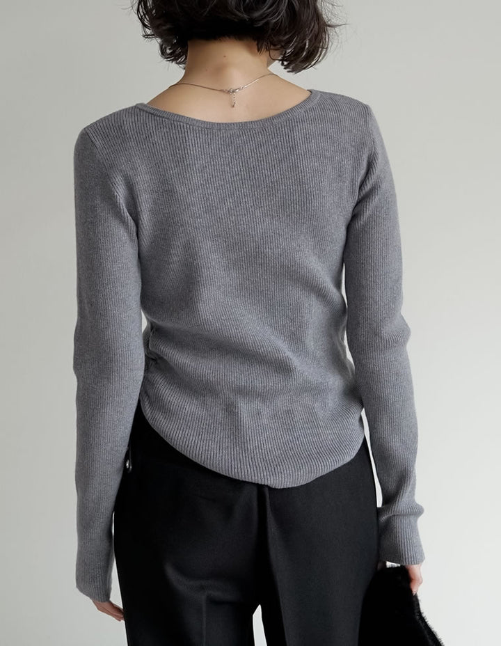 【クーポンで20%OFF ¥3,747⇒¥2,997 】〖クーポンコード：SH_20_250908〗サイドシャーリングリブニットトップス