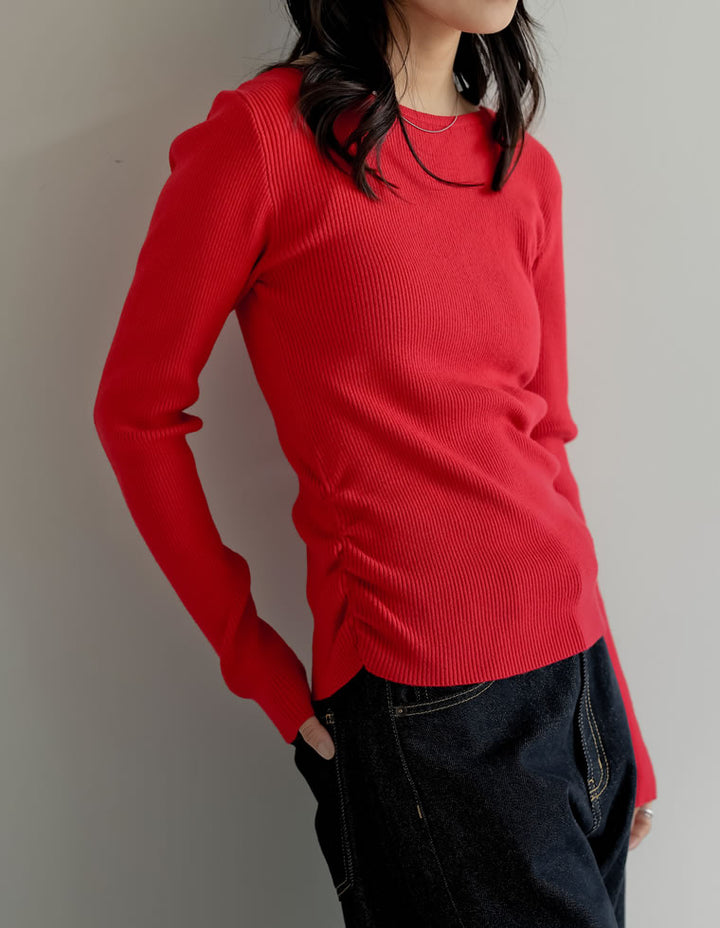 【クーポンで20%OFF￥3,747⇒￥2,998】〖クーポンコード：SH_20_251024〗[2025AW COLLECTION][保湿][静電気防止]クルーネックサイドシャーリングリブニットトップス