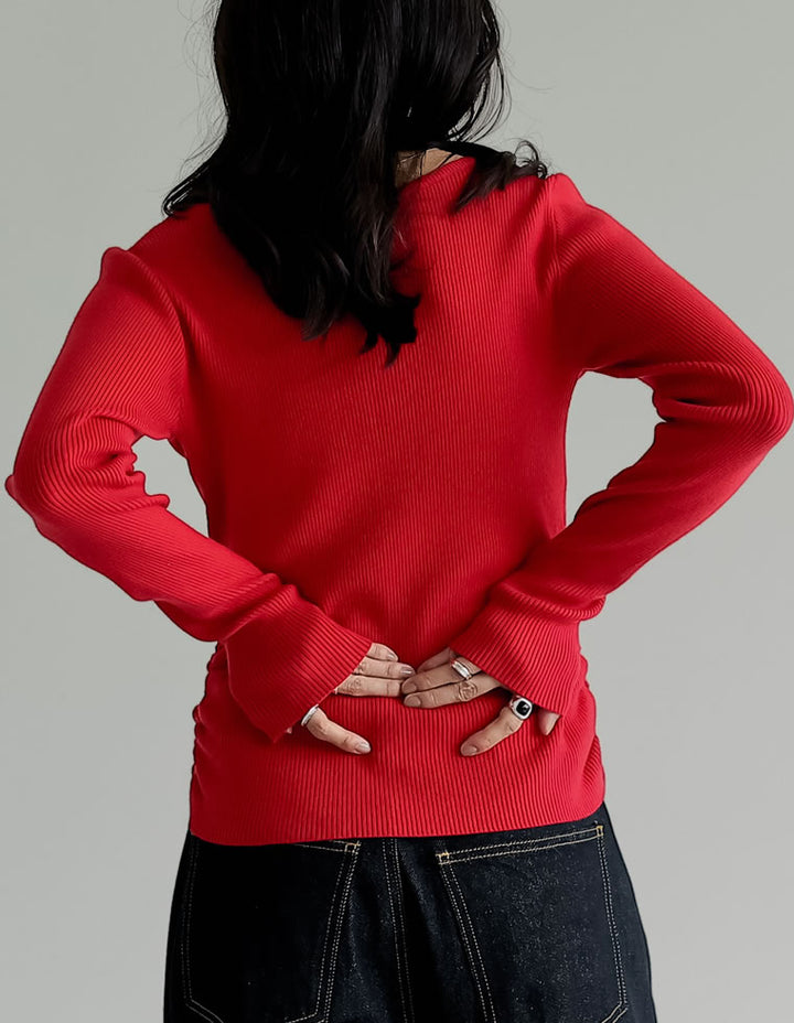 【クーポンで20%OFF￥3,747⇒￥2,998】〖クーポンコード：SH_20_251024〗[2025AW COLLECTION][保湿][静電気防止]クルーネックサイドシャーリングリブニットトップス