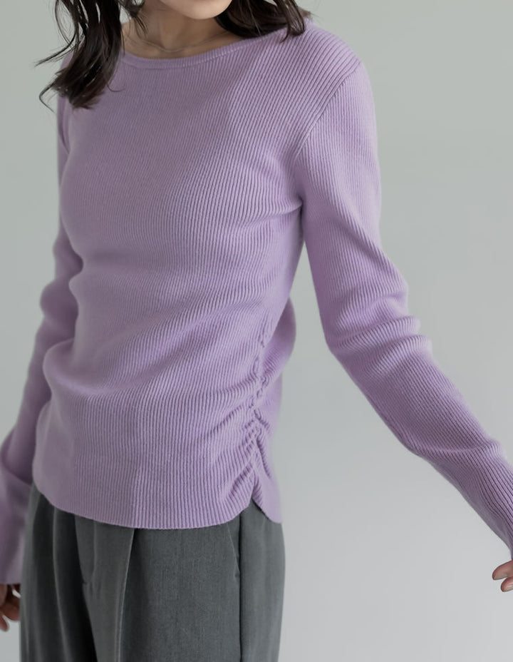 【クーポンで20%OFF￥3,747⇒￥2,998】〖クーポンコード：SH_20_251024〗[2025AW COLLECTION][保湿][静電気防止]クルーネックサイドシャーリングリブニットトップス