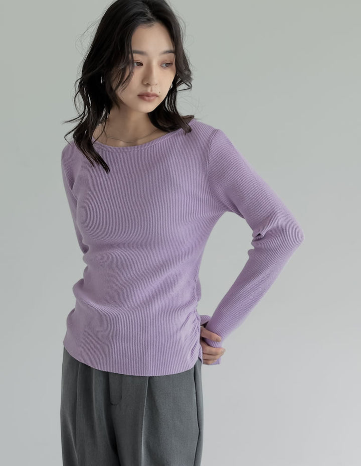 【クーポンで20%OFF￥3,747⇒￥2,998】〖クーポンコード：SH_20_251024〗[2025AW COLLECTION][保湿][静電気防止]クルーネックサイドシャーリングリブニットトップス