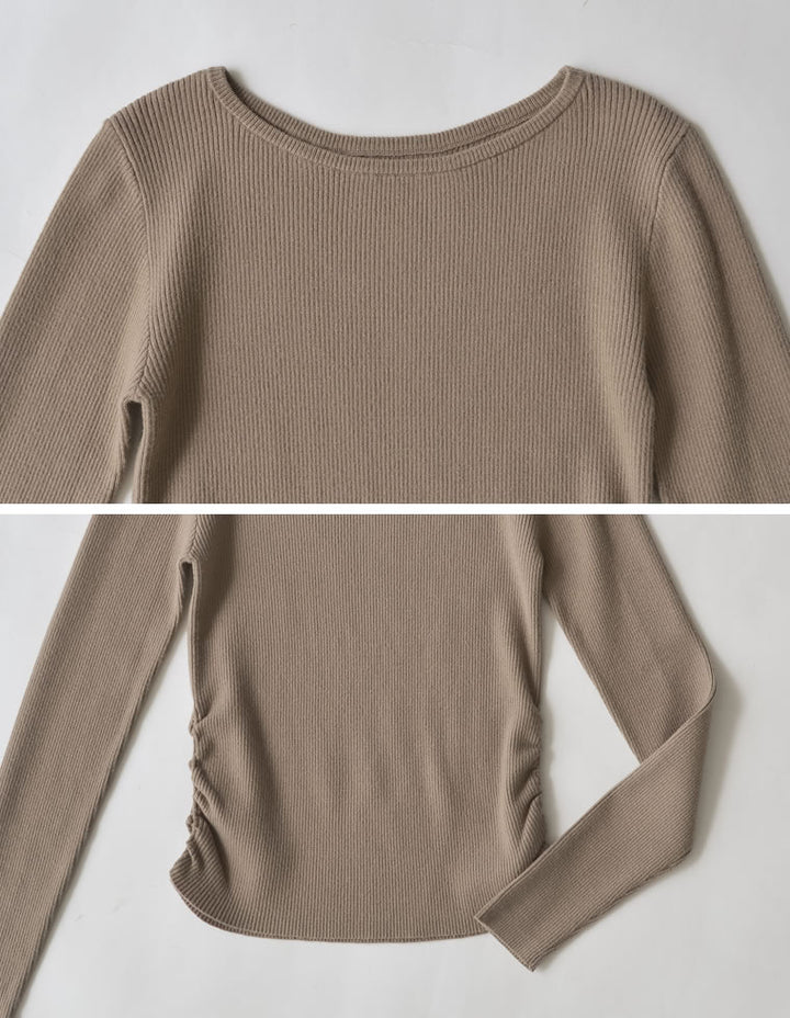 【クーポンで20%OFF￥3,747⇒￥2,998】〖クーポンコード：SH_20_251024〗[2025AW COLLECTION][保湿][静電気防止]クルーネックサイドシャーリングリブニットトップス