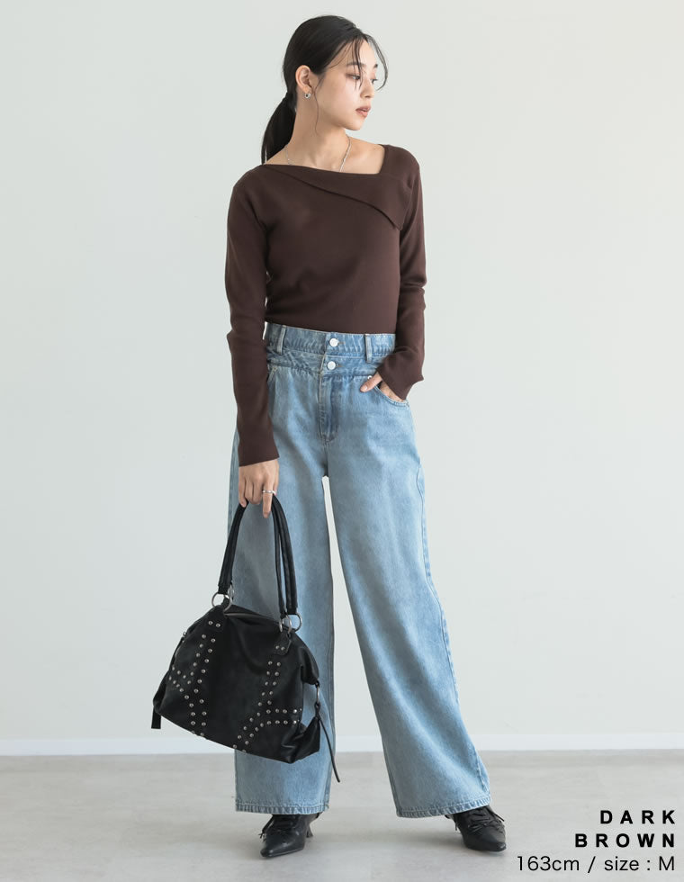 アシンメトリーネックニットトップス - トップス通販 | 人気レディース
