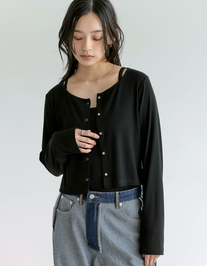 [接触冷感][2点セット]リブカットソーキャミ×カーディガン トップス 人気レディースファッション通販 リエディ