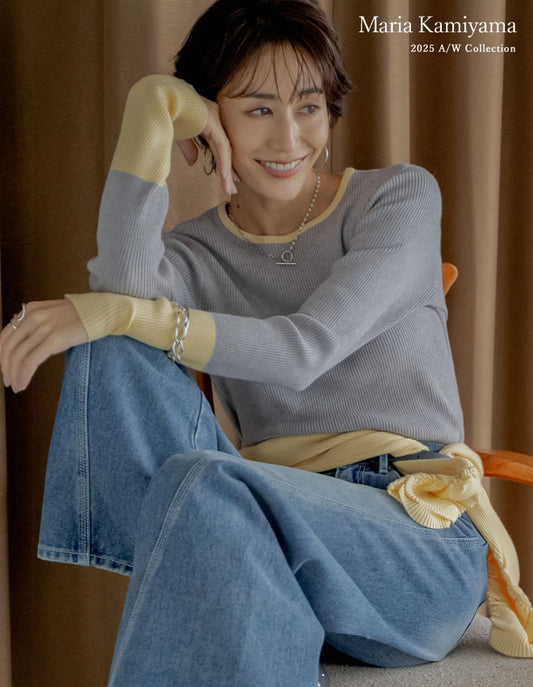 ≪20日11:59まで！期間限定ポイント10%UP対象≫[2025AW COLLECTION]配色スリーブクルーネックリブニットトップス トップス 人気レディースファッション通販 リエディ