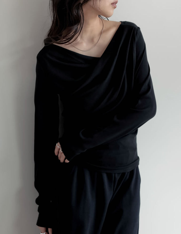 【クーポンで20%OFF ¥3,747⇒¥2,997 】〖クーポンコード：SH_20_250908〗[2025AW COLLECTION]リブカットソードレープオフショルトップス
