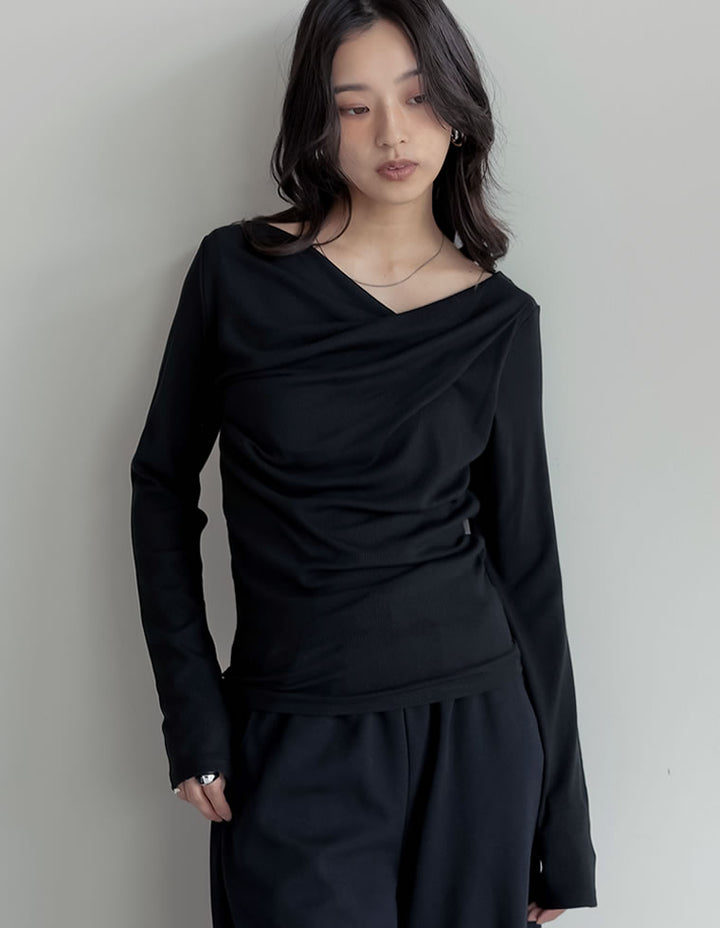【クーポンで20%OFF ¥3,747⇒¥2,997 】〖クーポンコード：SH_20_250908〗[2025AW COLLECTION]リブカットソードレープオフショルトップス