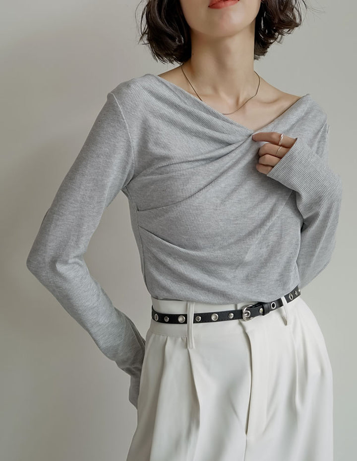 【クーポンで20%OFF ¥3,747⇒¥2,997 】〖クーポンコード：SH_20_250908〗[2025AW COLLECTION]リブカットソードレープオフショルトップス