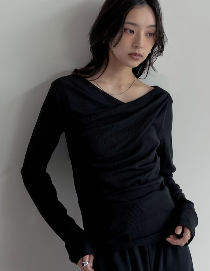【クーポンで20%OFF ¥3,747⇒¥2,997 】〖クーポンコード：SH_20_250908〗[2025AW COLLECTION]リブカットソードレープオフショルトップス
