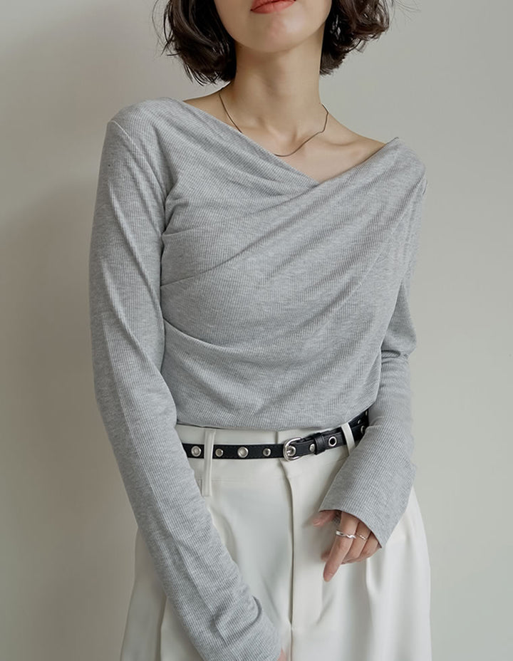 【クーポンで20%OFF ¥3,747⇒¥2,997 】〖クーポンコード：SH_20_250908〗[2025AW COLLECTION]リブカットソードレープオフショルトップス