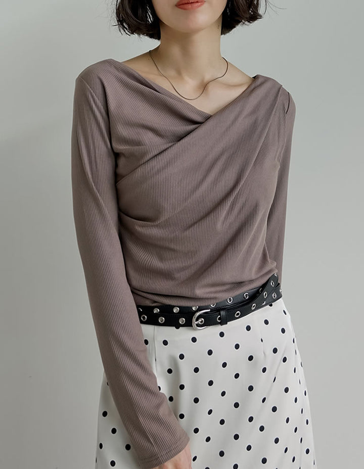【クーポンで20%OFF ¥3,747⇒¥2,997 】〖クーポンコード：SH_20_250908〗[2025AW COLLECTION]リブカットソードレープオフショルトップス