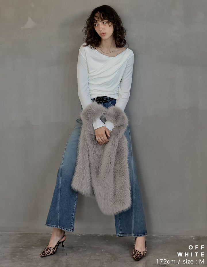 【クーポンで20%OFF ¥3,747⇒¥2,997 】〖クーポンコード：SH_20_250908〗[2025AW COLLECTION]リブカットソードレープオフショルトップス