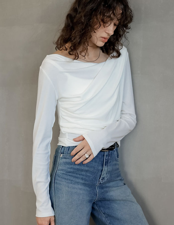 【クーポンで20%OFF ¥3,747⇒¥2,997 】〖クーポンコード：SH_20_250908〗[2025AW COLLECTION]リブカットソードレープオフショルトップス