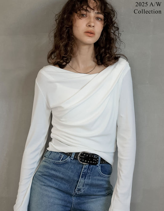 [2025AW PRE ORDER]リブカットソードレープオフショルトップス