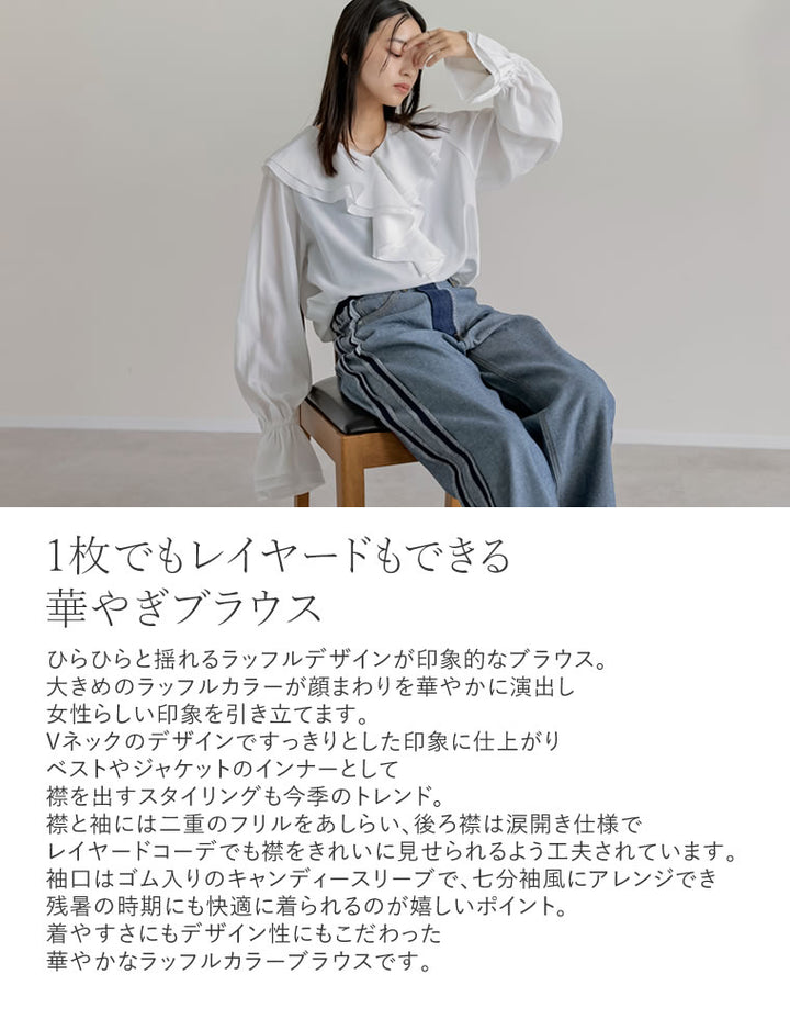 シアーエアリーラッフルカラーブラウス トップス 人気レディースファッション通販 リエディ