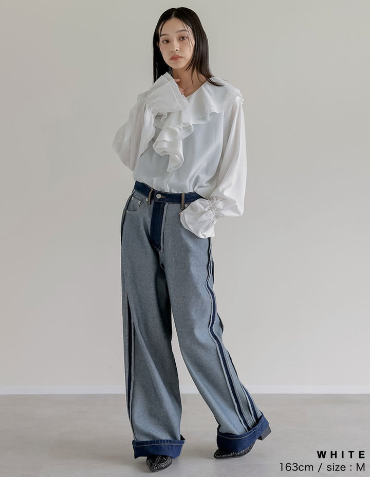 シアーエアリーラッフルカラーブラウス トップス 人気レディースファッション通販 リエディ