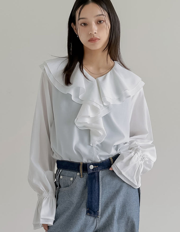 シアーエアリーラッフルカラーブラウス トップス 人気レディースファッション通販 リエディ