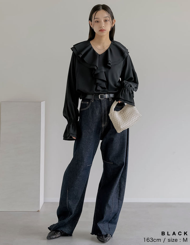 シアーエアリーラッフルカラーブラウス トップス 人気レディースファッション通販 リエディ