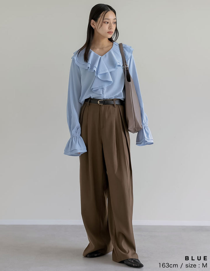 シアーエアリーラッフルカラーブラウス トップス 人気レディースファッション通販 リエディ