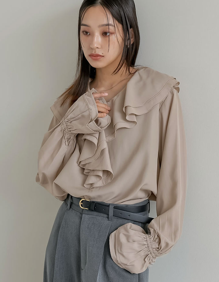 シアーエアリーラッフルカラーブラウス トップス 人気レディースファッション通販 リエディ