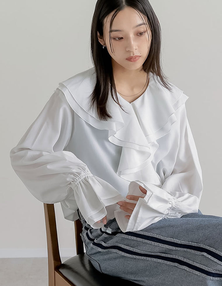 シアーエアリーラッフルカラーブラウス トップス 人気レディースファッション通販 リエディ