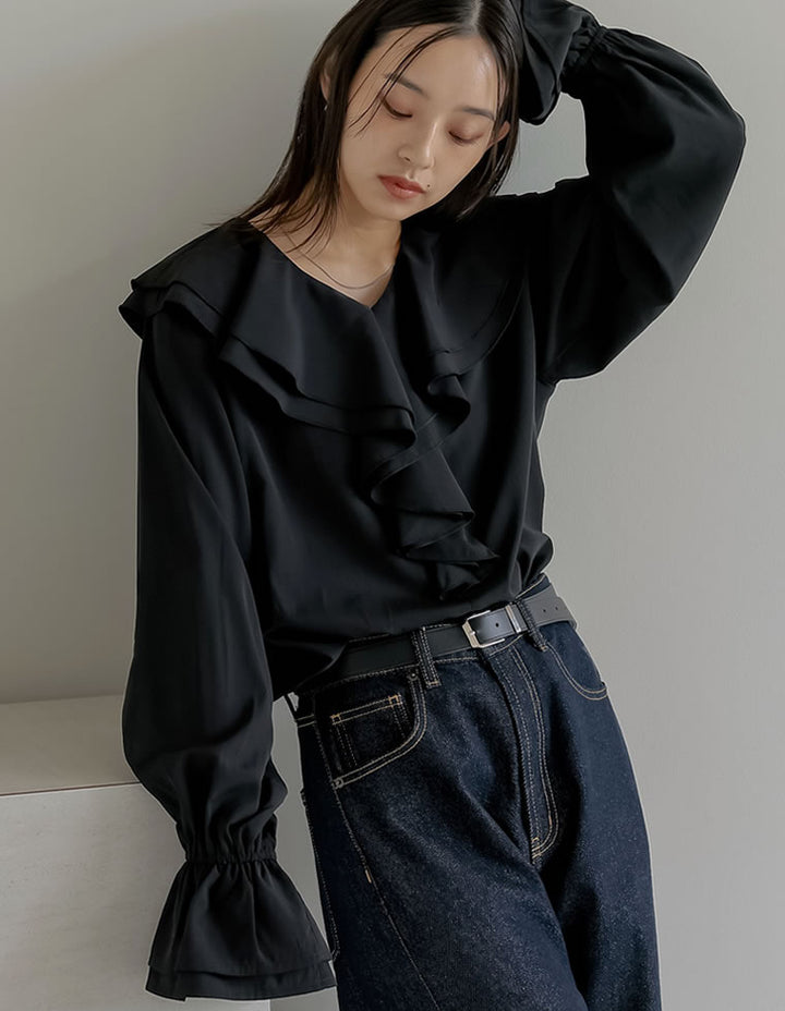 シアーエアリーラッフルカラーブラウス トップス 人気レディースファッション通販 リエディ