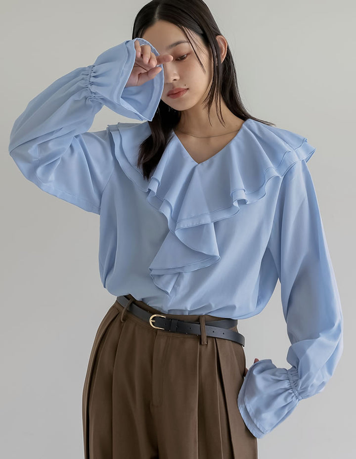 シアーエアリーラッフルカラーブラウス トップス 人気レディースファッション通販 リエディ