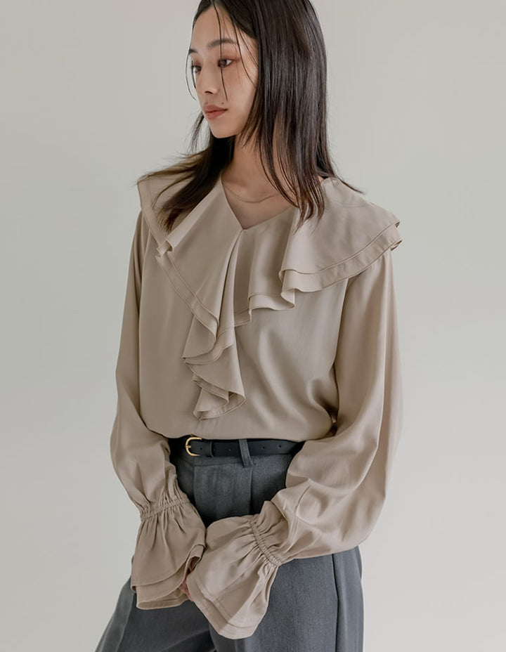 シアーエアリーラッフルカラーブラウス トップス 人気レディースファッション通販 リエディ