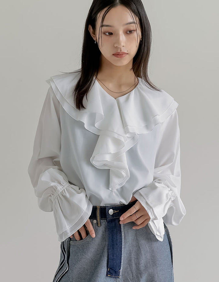 シアーエアリーラッフルカラーブラウス トップス 人気レディースファッション通販 リエディ