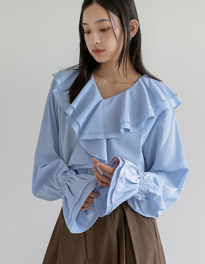 シアーエアリーラッフルカラーブラウス トップス 人気レディースファッション通販 リエディ