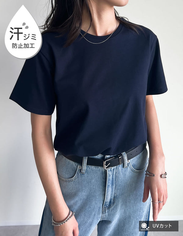 [UVカット][汗じみ防止][両面撥水加工]コットン天竺半袖Tシャツ[mb] トップス 人気レディースファッション通販 リエディ
