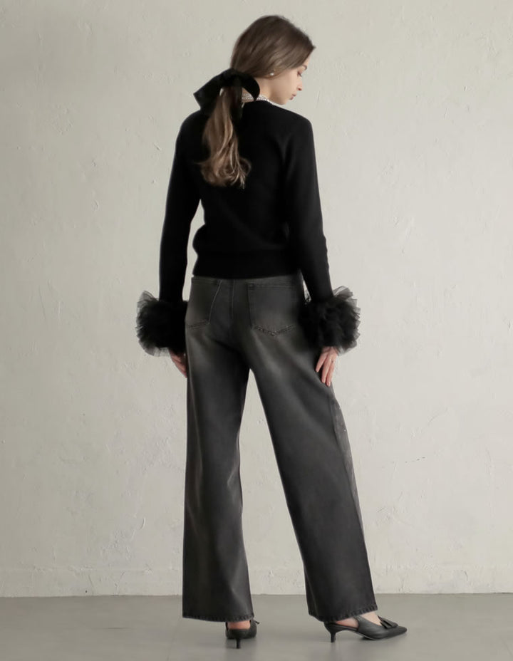 [MEISM by Re:EDIT][2025AW COLLECTION]袖チュールフリルティアードクルーネックニットトップス トップス 人気レディースファッション通販 リエディ