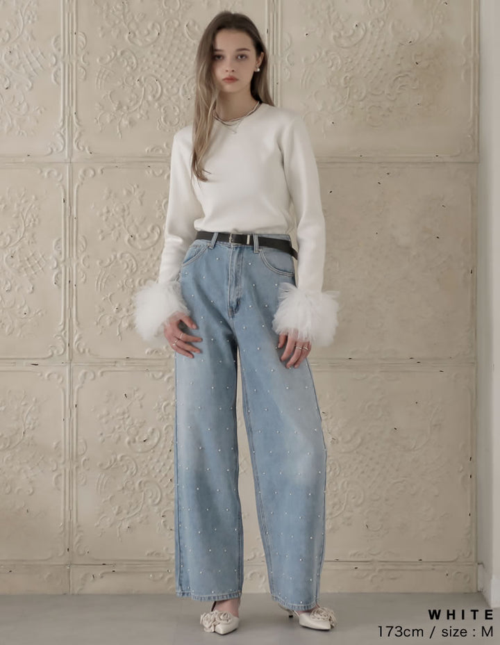 [MEISM by Re:EDIT][2025AW COLLECTION]袖チュールフリルティアードクルーネックニットトップス トップス 人気レディースファッション通販 リエディ