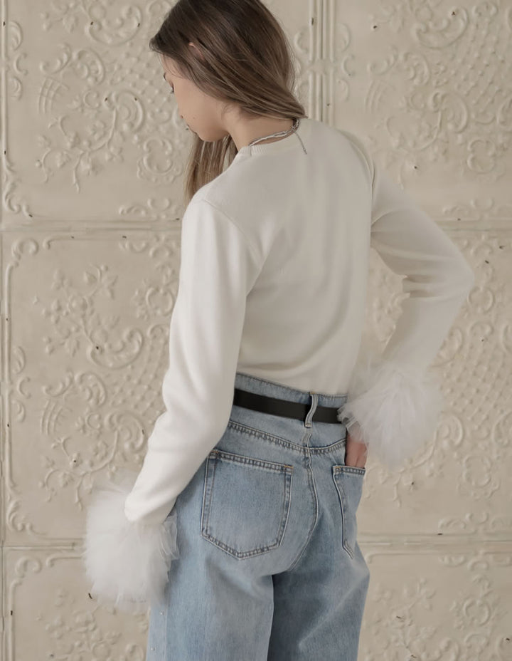 [MEISM by Re:EDIT][2025AW COLLECTION]袖チュールフリルティアードクルーネックニットトップス トップス 人気レディースファッション通販 リエディ